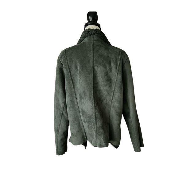 Denim&Co 1X Faux Suede Sherpa-lined Forest Green Open Front Jacket - Picture 5 of 7